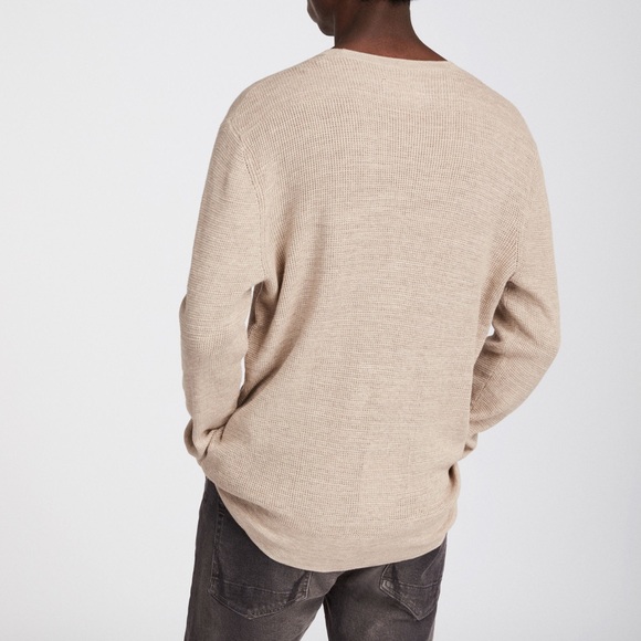 AllSaints Mens Tylinn Crew Waffle Knit Sweater XS New With Tags Taupe - Picture 3 of 7
